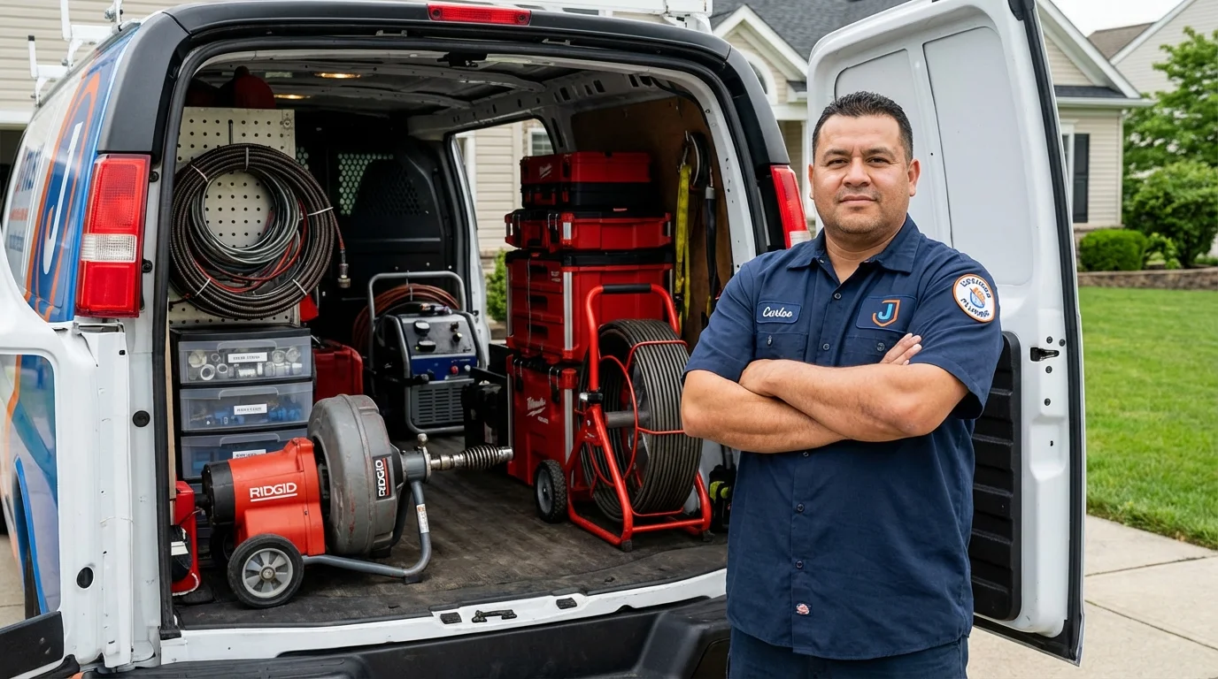 Professional drain cleaning equipment and Johns Plumbing LLC plumber in Fitchburg